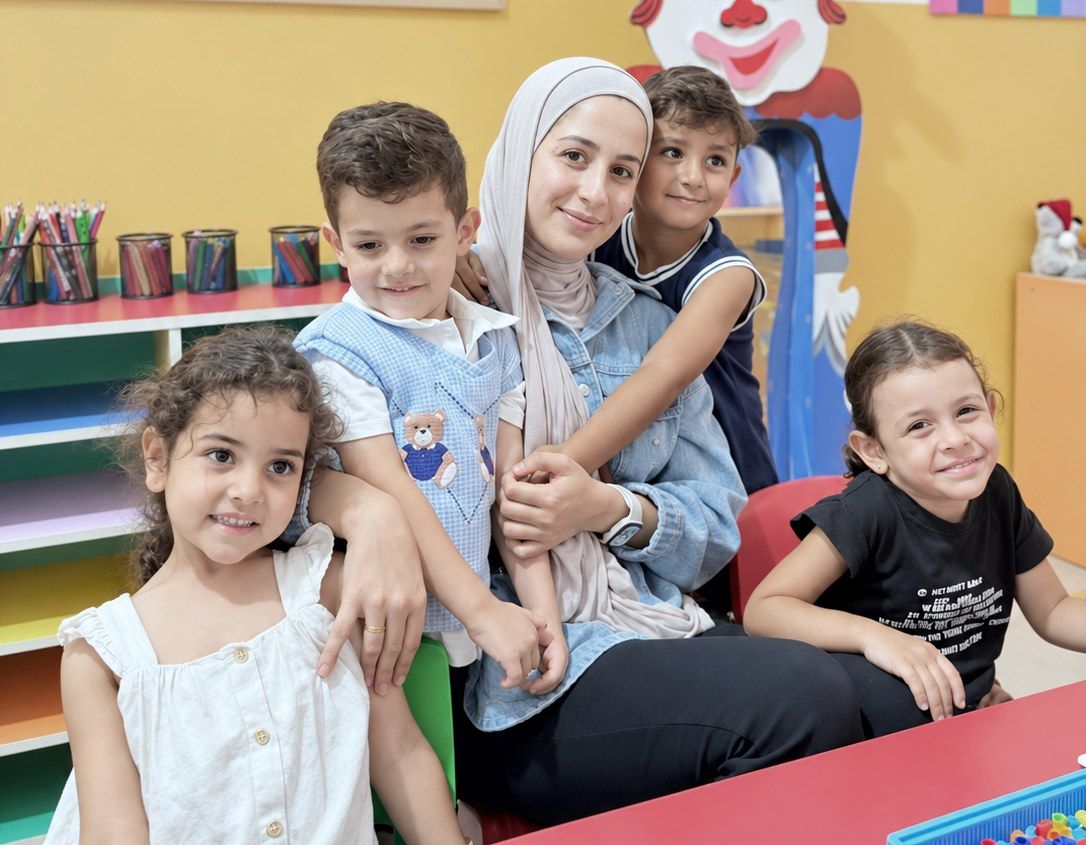 A kindergarten teacher with her students in an AMC classroom